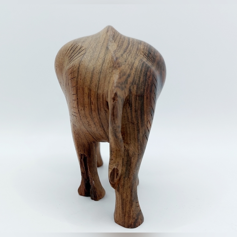Vintage Hand Carved Box Wood Elephant Statue - Picture 3 of 5